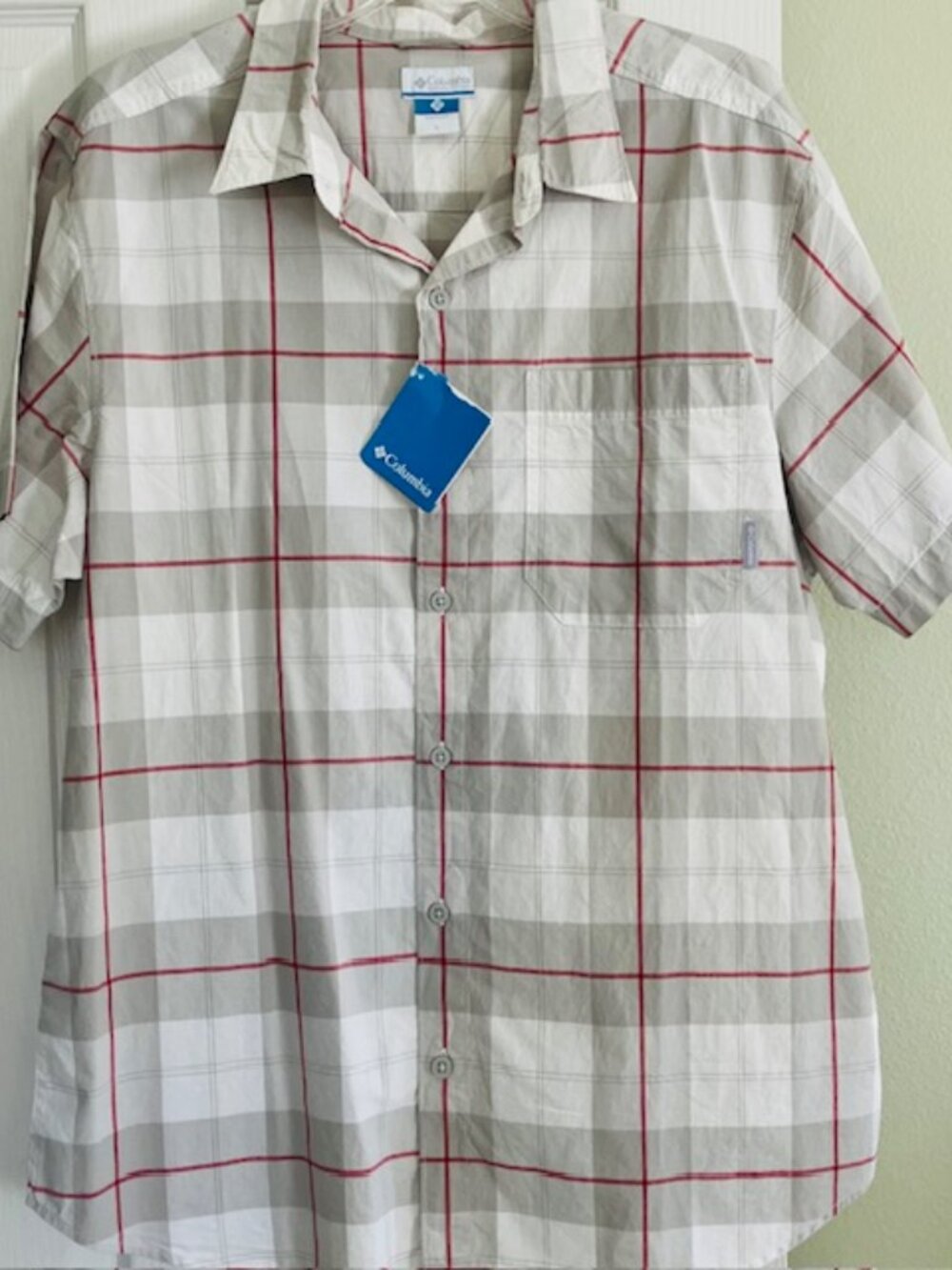 Men's Columbia cotton button down sport shirt plaid sz L NWT